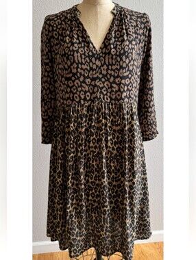 Maeve Juno Mixed Leopard Print 3/4 Sleeve Mini Dress, Size Small